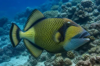 Balistoides viridescens (Ballist met gele kop.)